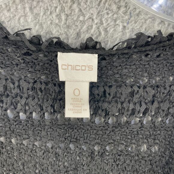 Chicos Womens Cardigan Sweater Open Cable Knit Sleeveless Sz 4 /S Black Coastal - Picture 5 of 11